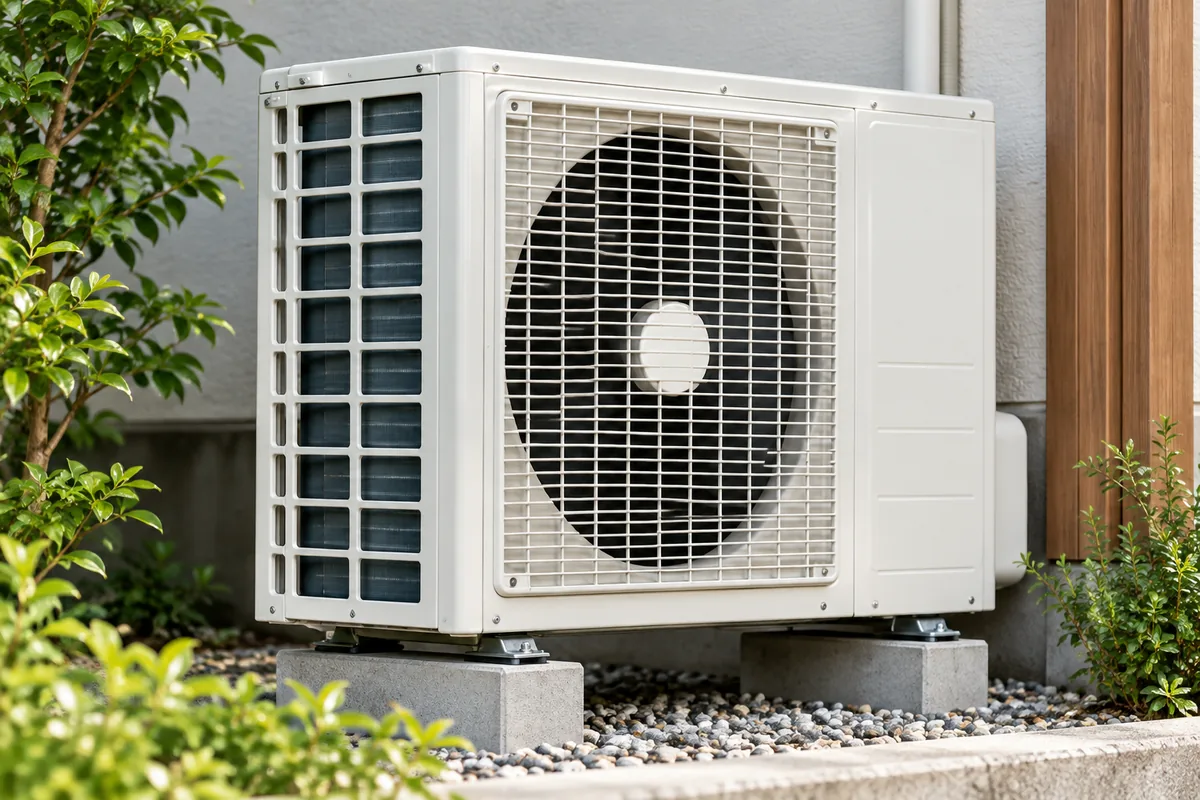 New outdoor aircond unit installed on a concrete base